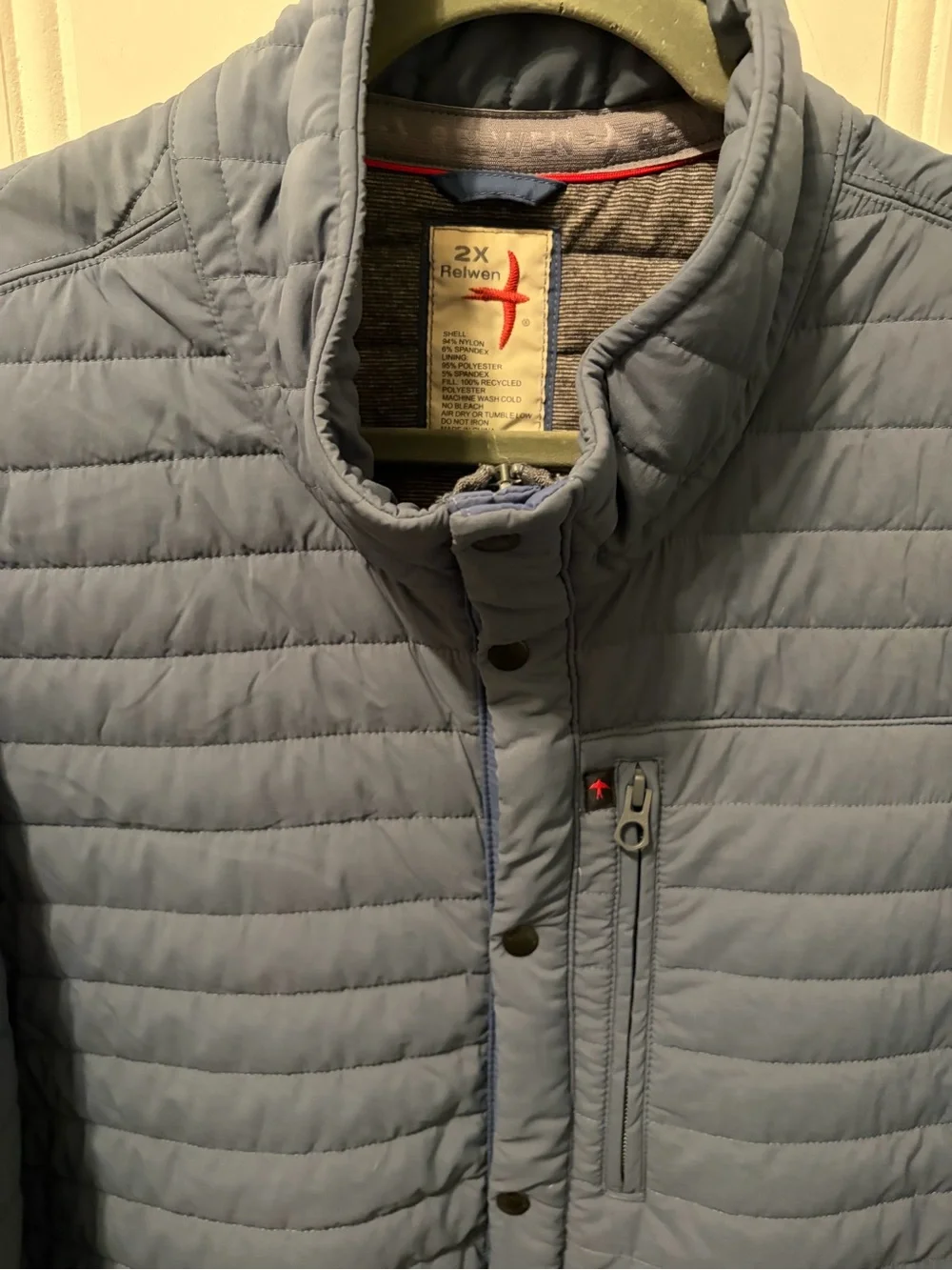 Relwen Windzip Jacket Men's 2X - Quilted Insulated Full Zip Snap - Slate Blue